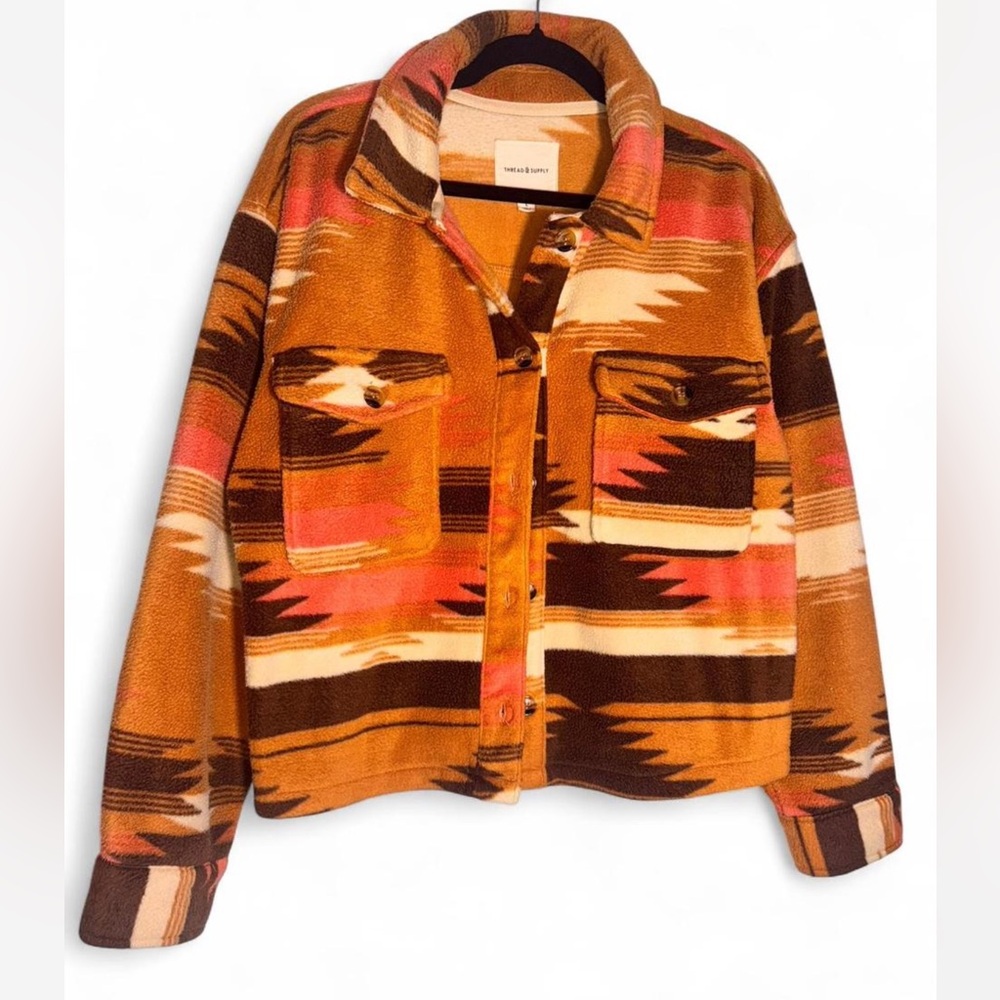Thread & Supply Orange and Brown Patterned Teddy Jacket - Picture 1 of 5